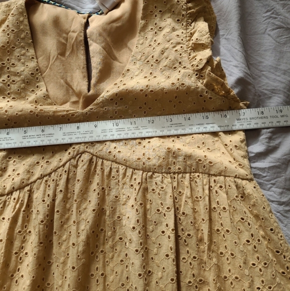 Knox Rose SZ XS‎ Muted Mustard Eyelet Baby Doll Dress w/lining - Picture 8 of 10